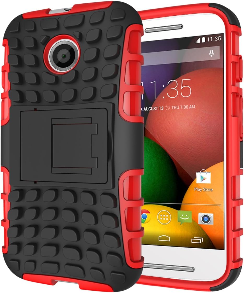 Qiaogle Phone Case - Shock Proof TPU + PC Hybrid Armor Stents Case Cover for Motorola Moto E (1. Generation) (4.3 inch) - HH01 / Red