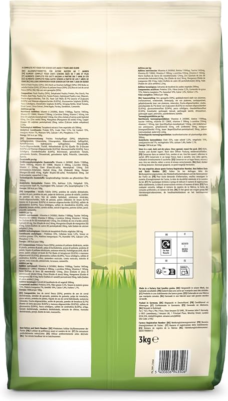 Nourriture complète pour Chat avec Recette sans céréales, Senior, Poulet Frais, 3 kg