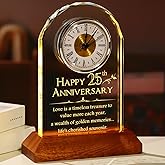 YWHL 25th Wedding Anniversary Clock Gifts for Couple, 25 Years Anniversary Keepsake Gift for Wife Husband, Table Clock Glass Presents with Wooden Light Base for Home Decoration (Battery not Included)
