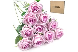 Subacy 10 PCS Artificial Roses with Stems 50cm Long Fake Roses Silk Flowers Realistic Foam Flowers for Home Wedding Decoratio