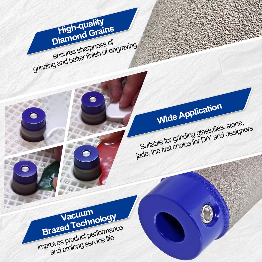 SHDIATOOL Diamond Glass Grinder Bits for Stained Glass,Glass Grinder Heads,Glass Grinding Wheel, Stain Glass Tools for Glass Grinder (3 Pieces,1-Inch, 3/4-Inch, 1/4-Inch)