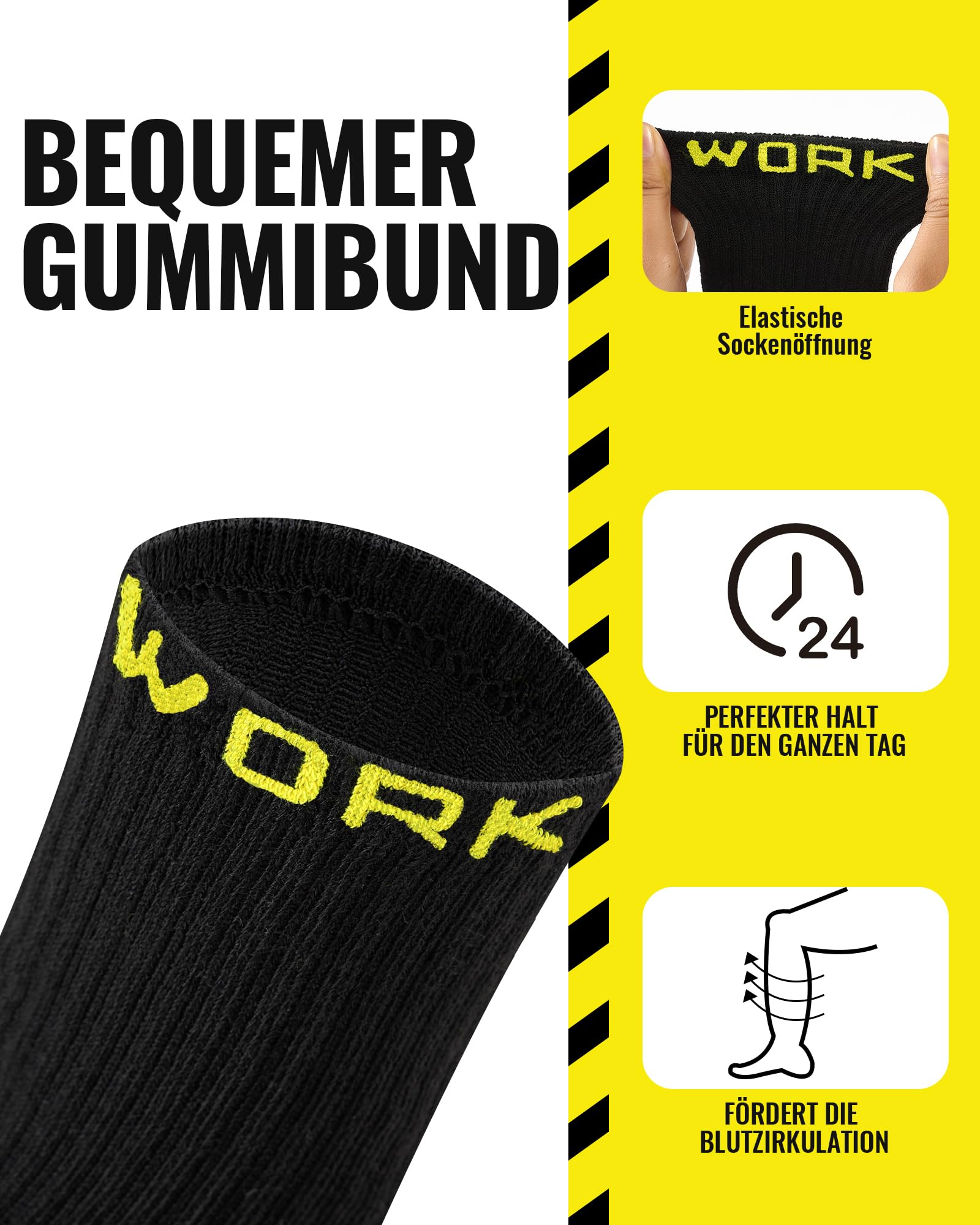 Effeet 10 Paar Arbeitssocken Herren Socken, Gepolsterte Verstärkte WORK Socken, Atmungsaktiv Funktionssocken mit Komfortbund, Lange Work Socks 5