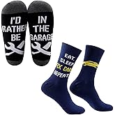 MBMSO Auto Mechanic Socks Maintenance Gifts Funny Car Mechanic Gifts Eat Sleep Fix Cars Repeat I'd Rather be in the Garage Car Enthusiast Gifts (2 pairs Auto Mechanic Socks), Large