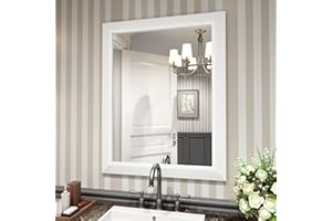 Amorho Bathroom Mirror, 24x30 Inch White Thick Metal Framed Wall Mirrors for Over Sink, Bedroom, Living Room, Entryway, Rectangle Wall-Mounted Mirrors(Horizontal/Vertical).