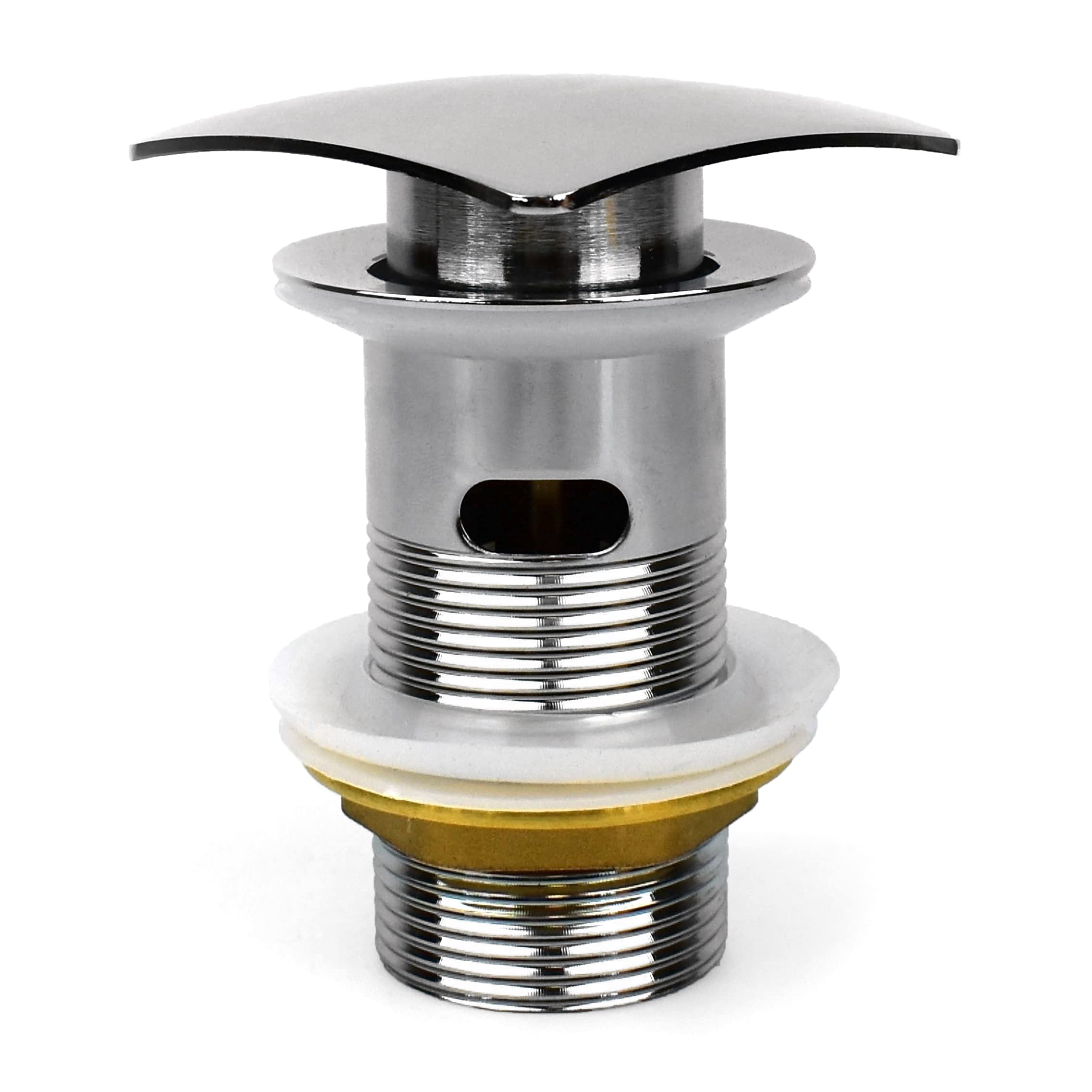 Xcel Home Square Chrome Slotted Click Clack Basin Waste - Replacement Bathroom Pop-Up Sink Plug with Solid Brass Construction | Square Dome Shaped Design | For Modern Washbasins Easy to Install