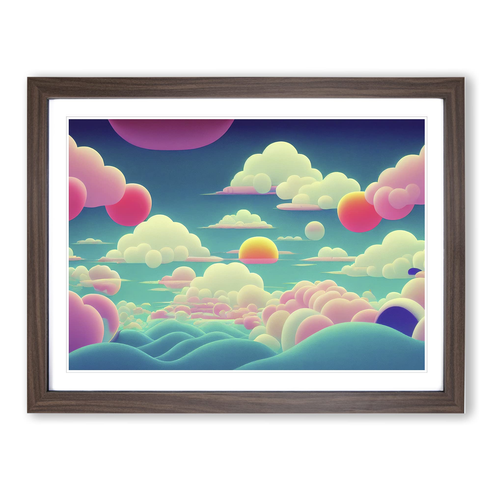 Bubblegum Clouds Vol.1 Framed Print | A3 Walnut Framed Wall Art | Ready to Hang | Modern Landscape Picture | Living Room Bedroom Lounge Office