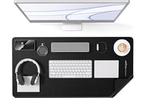 Crenovo Non Slip Desk Pad, Mouse Pad, Desk Mat, Upgrade Anti-Slip Grain PU Leather Desk Pad for Keyboard and Mouse, Desk Mat On Top of Desk Writing Mat for Office and Home (Black, 31.5" x 15.7")