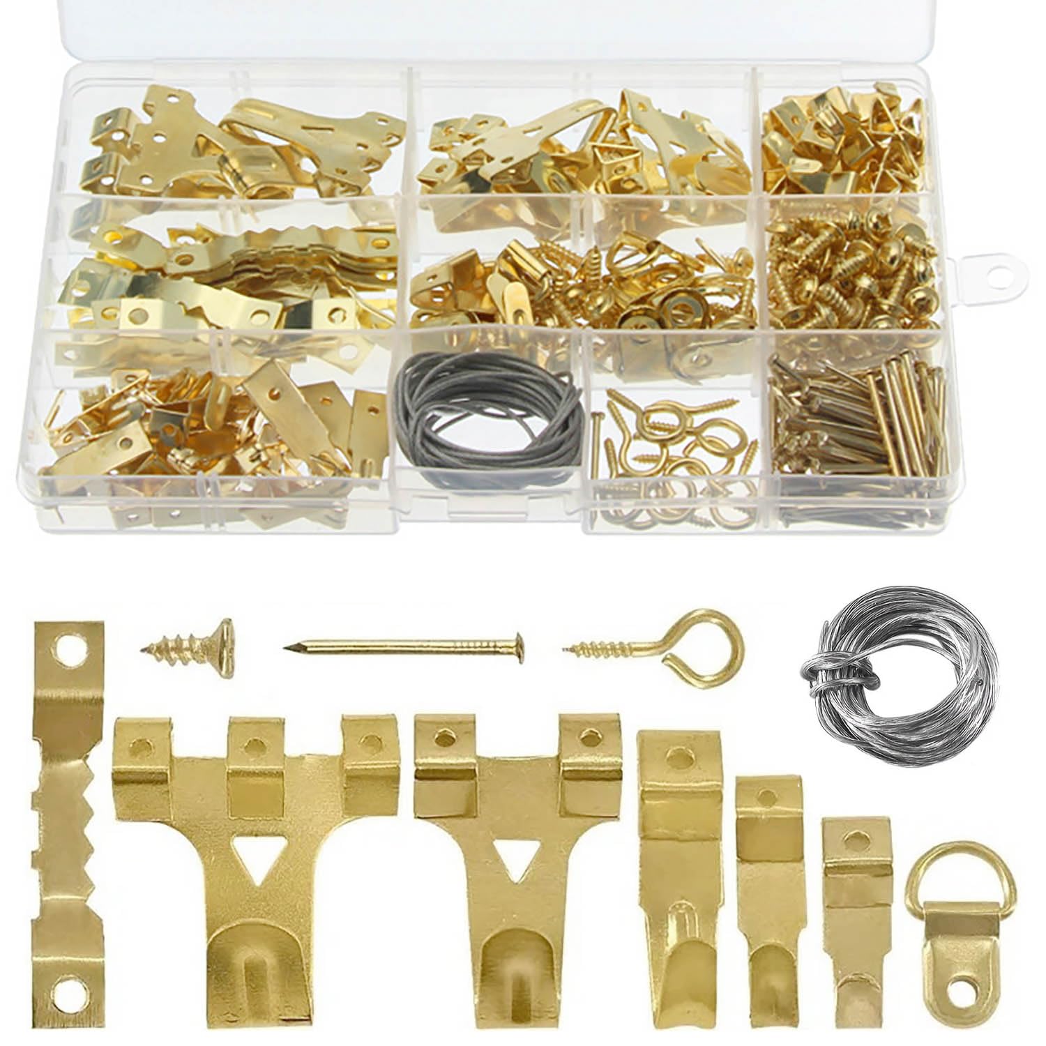 iCovalescent 282pcs Picture Hooks, Picture Hooks for Hard Walls, Picture Hanging Kit for Picture Frame Fixing, Assorted Picture Hanger Set with Picture Wire, Nails, Sawtooth, D Ring, Screw Eyes