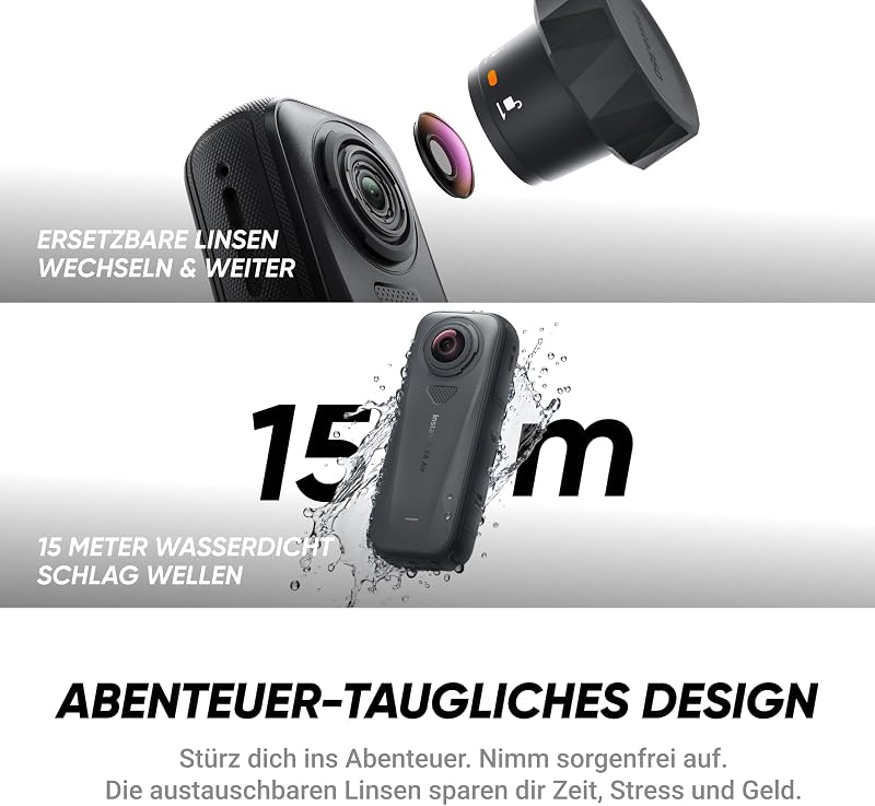 X4 Air, 8K 360°-Kamera 165 g leichte, Unsichtbarer Selfie-Stick, Wechsel-Linsen, Aufnehmen & dann ausrichten, KI-gestützte App, FlowState-Stabilisierung, integr. Windschutz, Starter-Bundle