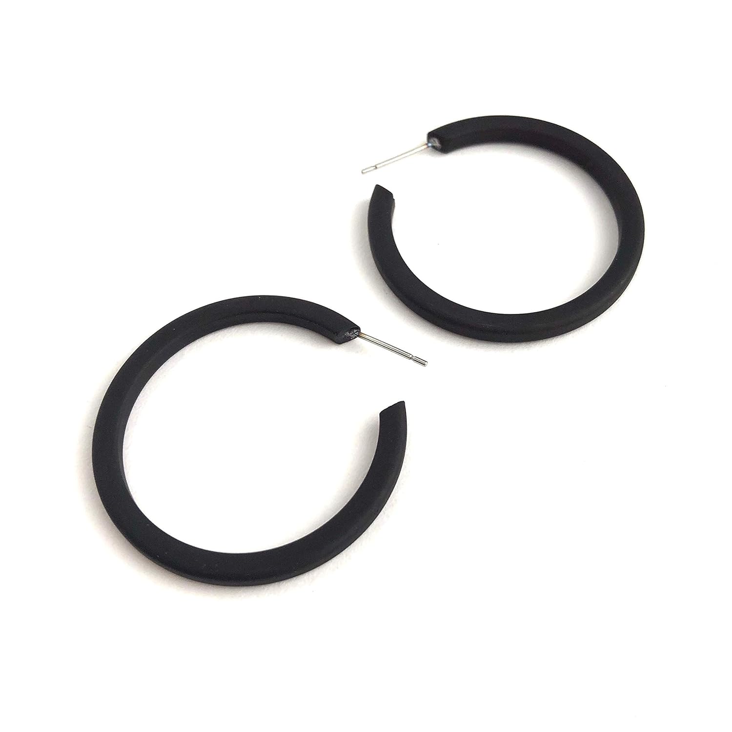 Black Hoop Earrings vintage frosted thread thin classic