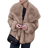 Simplee Womens Faux Fur Coat Long Sleeve Fluffy Lapel Shaggy Jacket Winter Casual Warm Fuzzy Short Outerwear