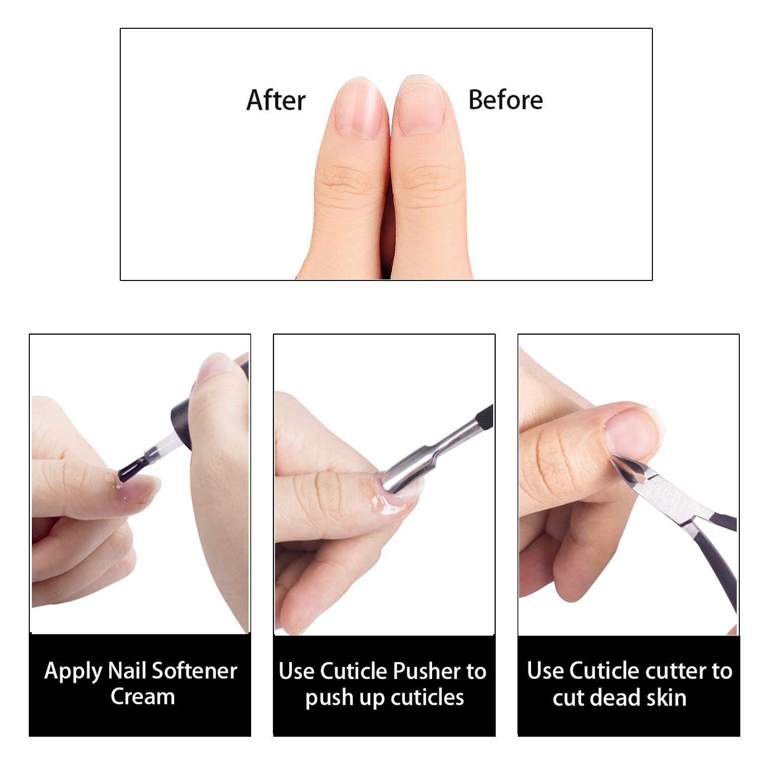 Cuticle Trimmer with Cuticle Pusher - Ejiubas Cuticle Remover Cuticle Nipper Professional Stainless Steel Cuticle Cutter Clipper Durable Pedicure Manicure Tools for Fingernails and Toenails Black: Beauty