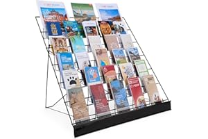 DISPLAYS2GO Wire Display Rack for Countertop Use, 6 Open Tiers Accommodate Literature of Varying Sizes, Includes Sign Channel - Black