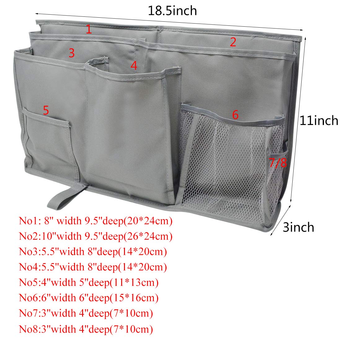Bedside Storage Bag (8 Pockets) Tongcloud Caddy Hanging Organizer for Headboards, Bed Rails, Dorm Rooms, Bunk Beds, Apartments, Bathrooms