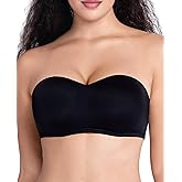 Lingesxy Strapless Bandeau Bra Plus Size Non-Slip Convertible Padded Underwire Bras with Clear Straps for Women