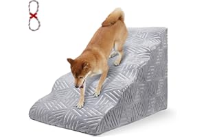 INRLKIT 24.4" Foam Pet Stairs for High Beds, 30D High Density Extra Wide Dog Foam Ramps/Stairs/Ladder for Couch, Older Dogs, Cats, Puppies, Injured Dogs (with 1 Rope Toy, 5-Tier Glow)