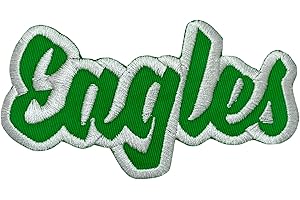 WHOLESALE APPLIQUE (2"x4") Eagles, Team Spirit, Embroidered, Iron on Patch (Green Twill/White Outline)