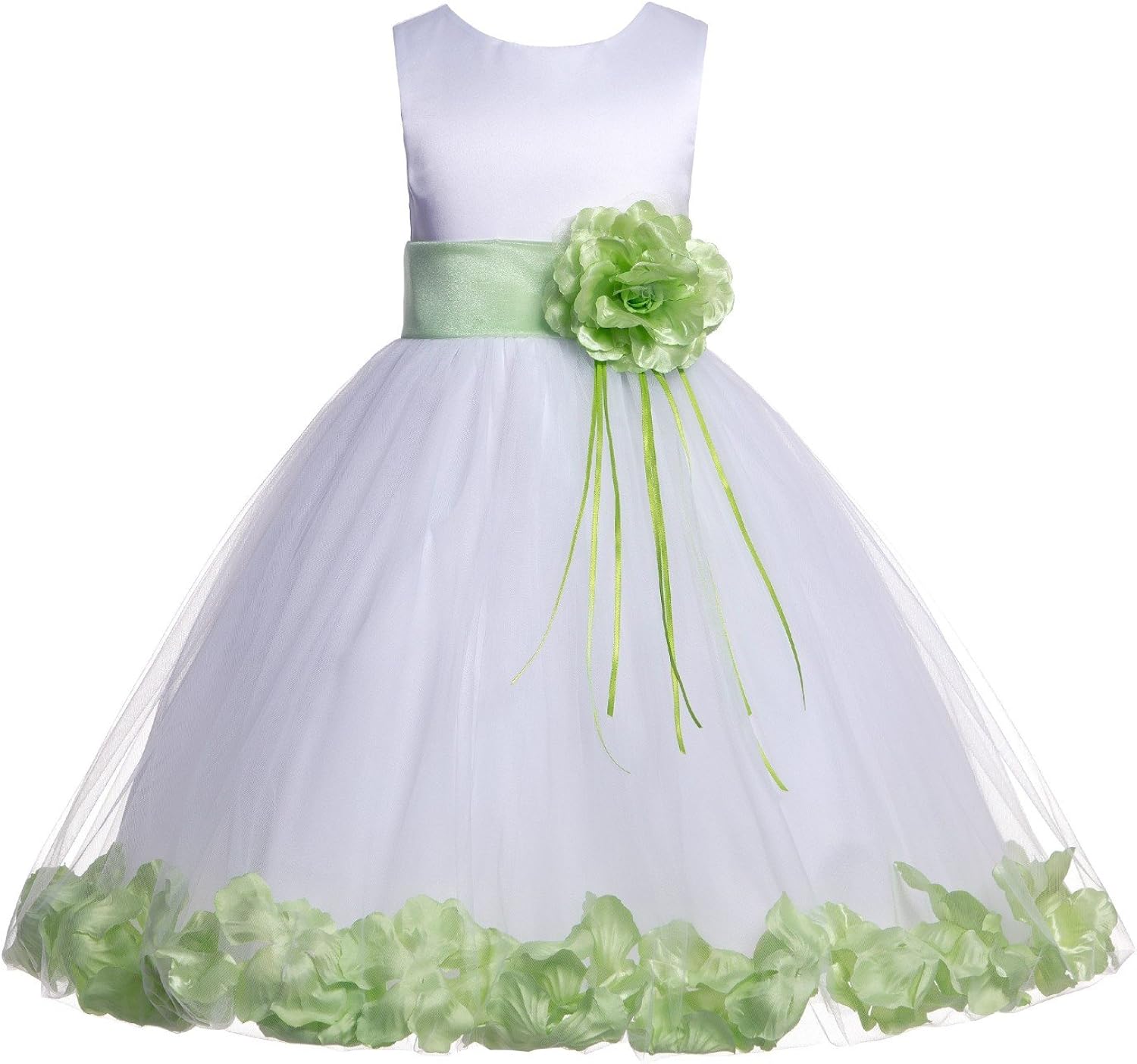 green and white flower girl dresses