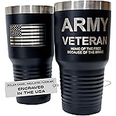 United States Army Veteran Travel Coffee Mug for Men & Women, Polar Camel Black Vacuum Insulated Stainless Steel 30 oz. Tumbler with Clear Lid, Stainless Steel Straw & Straw Cleaner - Veteran Gifts