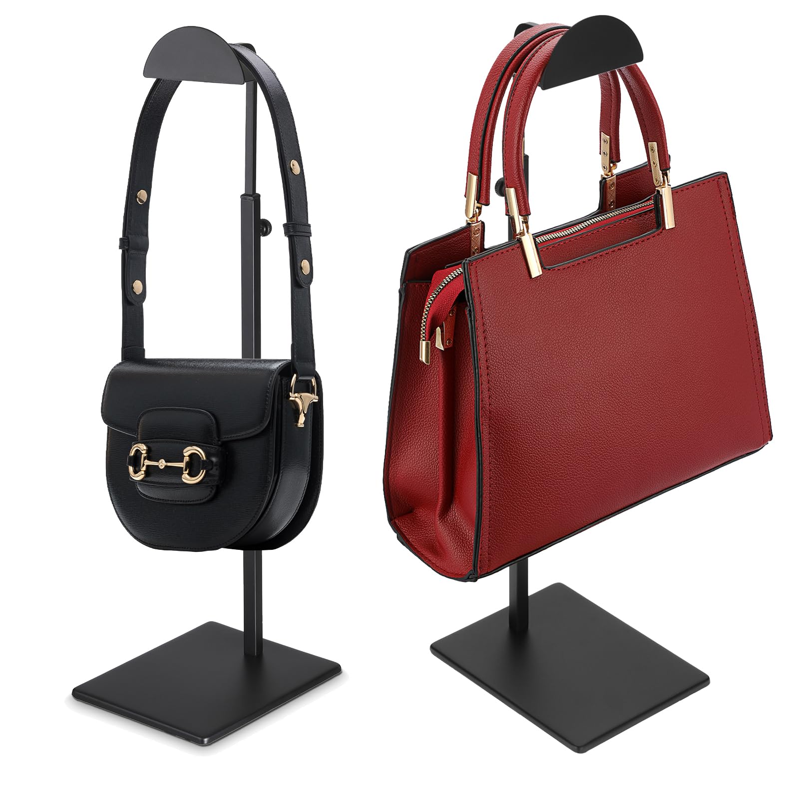 OLegei Set of 2 Adjustable Handbag Display Rack Stainless Steel Purse Display Holder Stand Shoulder Bags,Scarves, Hats, Necklaces Hanging Stand for Boutique Store, Home (Black) — image 1