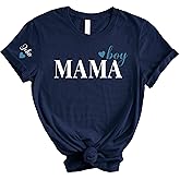 Custom Boy Mom Shirt Kids Names on Sleeve Boy Mama Shirt for Women Personalized Mama Tshirts