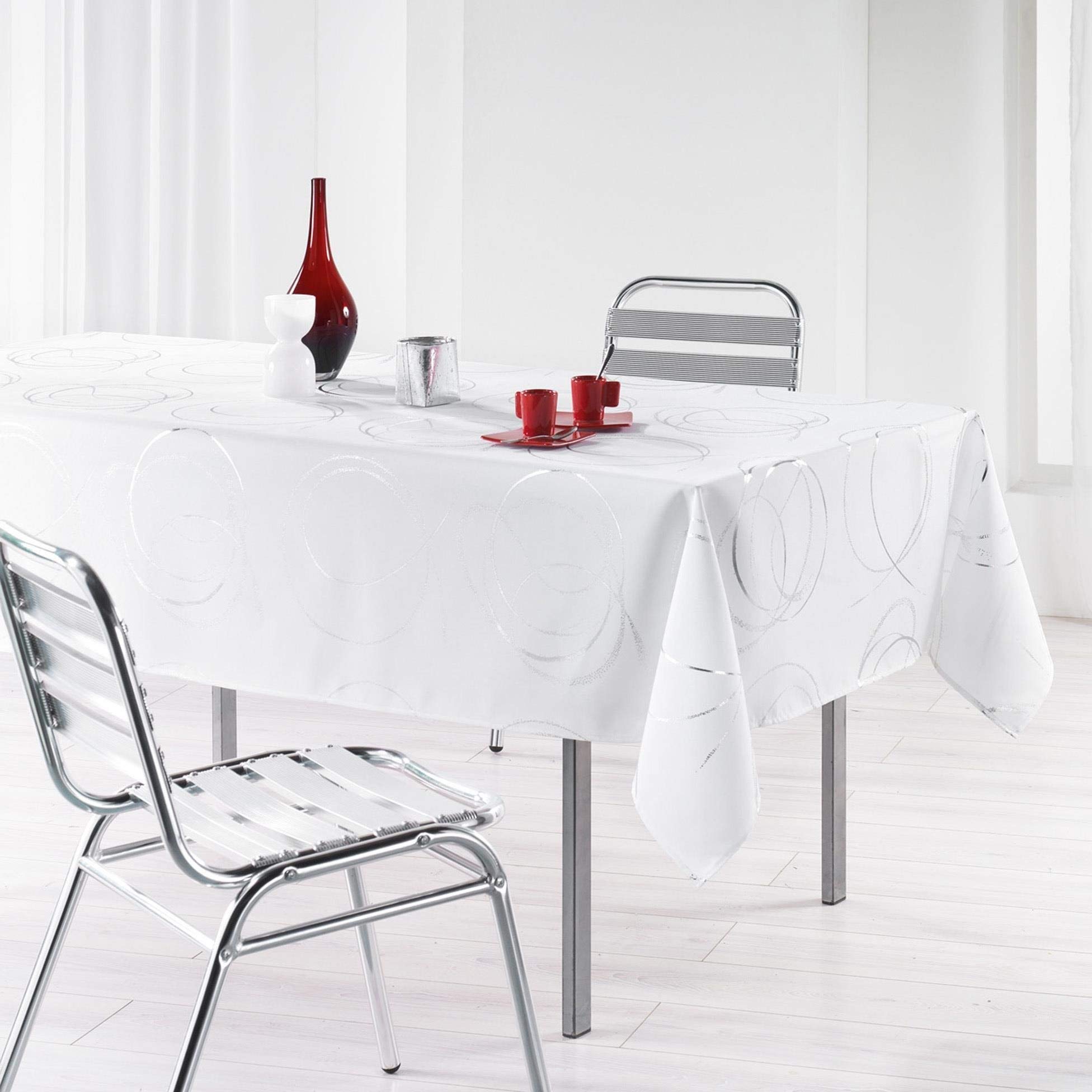 L'HARMONIE DU DECOR Tablecloth 150X240 Polyester Printed Argent Bully Blanc