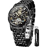 OLEVS Men Automatic Watch Mechanical Self Winding Watches for Men Skeleton Business Dress Luminous Waterproof Diamond Week Month