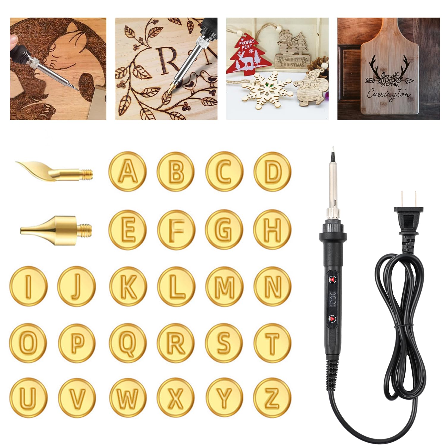 Kit Pyrogravure 60W – Fer à Souder électrique Avec 33 Pointes – Température Réglable – Pour Bois, Bricolage, DIY – Prise EU 220V
