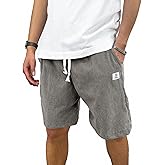 PLEPAN Mens Corduroy Shorts Casual Elastic Waist Drawstring Summer Beach Shorts