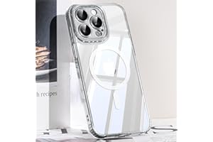 JUESHITUO Ultra Shockproof for iPhone 15 Pro Max Case with Integrated Camera Lens Protector [Super Strong N56 Magnets] [Mil-Grade Drop Protection] Slim Phone Case for iPhone 15 ProMax,Silver Titanium