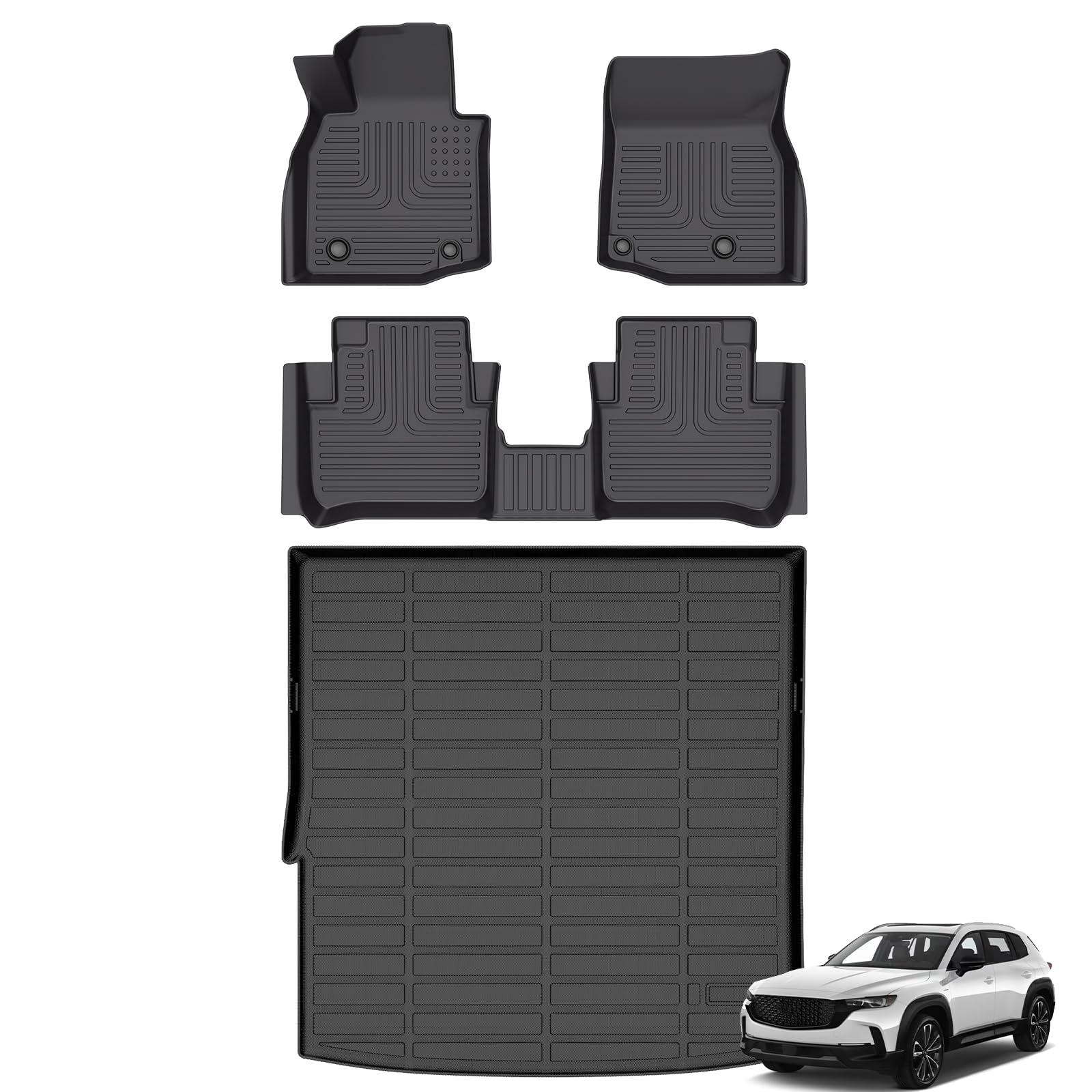 AZYT Floor Mats & Cargo Liner for Mazda CX50/CX-50 Hybrid 2025 2026, All Weather Automotive TPE Floor Liners Set Anti-Slip Waterproof Accessories (Car Mats+Trunk Mat) Black Image