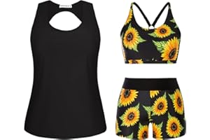 Hanna Nikole Plus Size 3 Piece Tankini Swimsuits for Women Tummy Control Bathing Suit with Boy Shorts Tank Top and Sports Bra