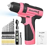 GRENPRO 8V Cordless Drill Set, Hot Pink Power Drill with 3/8" Keyless Chuck, Built-in LED Work Light, Type-C Charging Cable & 43pcs Complete Accessories, for Drilling and Screw Tightening/Loosening