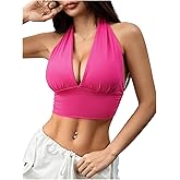 Milumia Women Deep V Neck Y2k Halter Crop Tops Sexy Low Cut Going Out Tanks