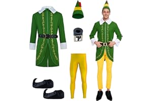 ELFCOSTUME Budby the Elf Costume Mens Christmas Elf Costume Cosplay Full Set Holiday Party Costumes