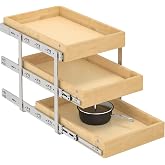 WelFurGeer 3-Tier Pull Out Cabinet Organizer with Soft Close, Heavy-Duty Pull Out Drawers for Cabinets, Slide Out Shelf for Kitchen, Pantry, Bathroom &amp; Under Sink, Solid Birch Wood
