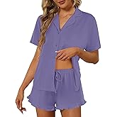 Ekouaer Pajamas Set for Women Short Sleeve Sleepwear Button Down Pjs Lounge Sets Soft Nightwear
