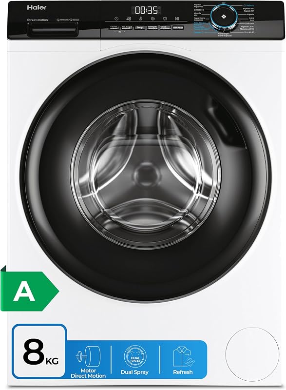 I-Pro Series 3 HW80-B14939-IB- Lavadora Carga Frontal 8KG, Función Vapor, Motor Direct Motion, Tratamiento Antibacterias, 1400 RPM, Fin Diferido, Detector automático de KG, 15 programas, Blanco