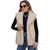 FIOPHY Womens Faux Fur Vest Lapel Collar Sleeveless Open Front Cardigan Top Fuzzy Coats Jacket Fluffy Outwear with Pockets