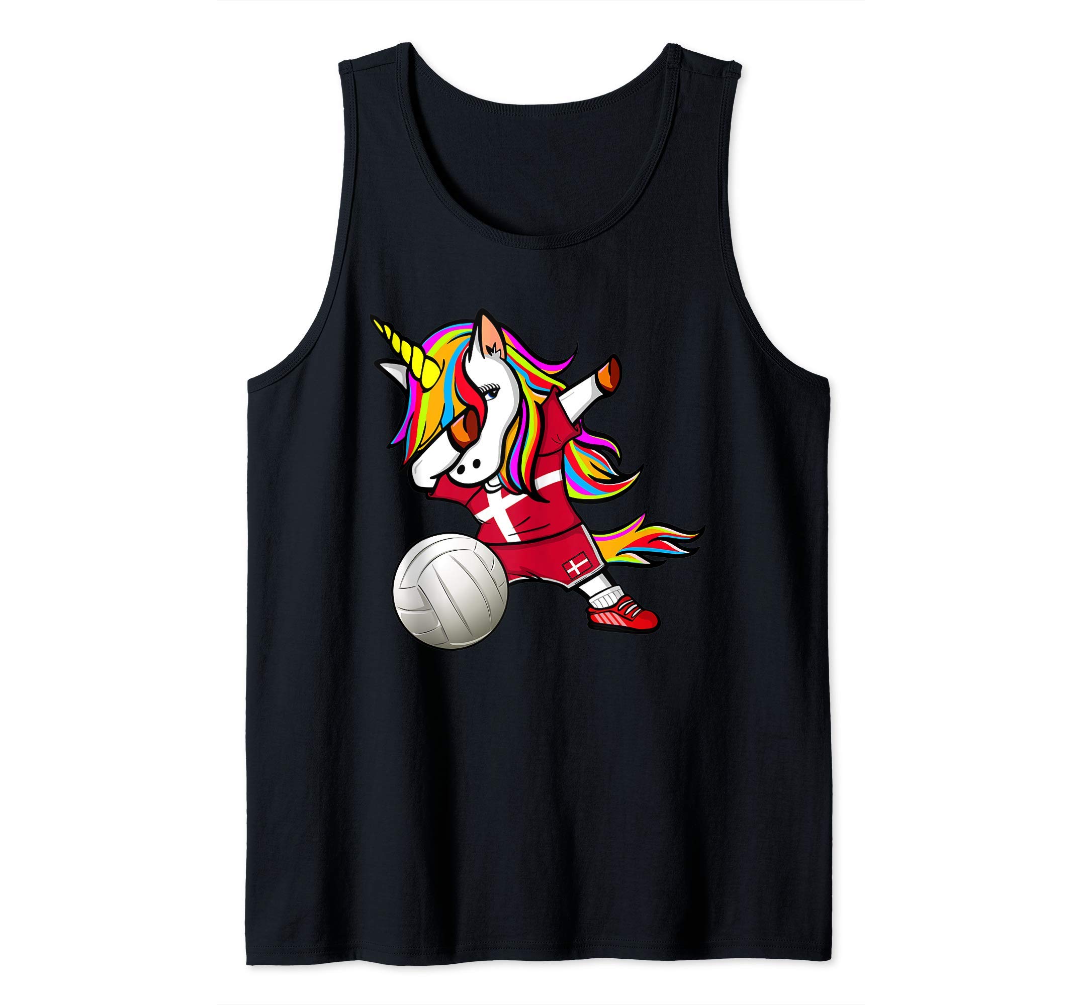 Dabbing Unicorn Denmark Volleyball Fans Jersey - Danish Flag Tank Top