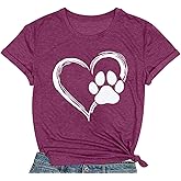 COMIZI Dog Lover Shirts for Women Cute Paw Love Heart Print T-Shirt Dog Mom Short Sleeve Tee Tops