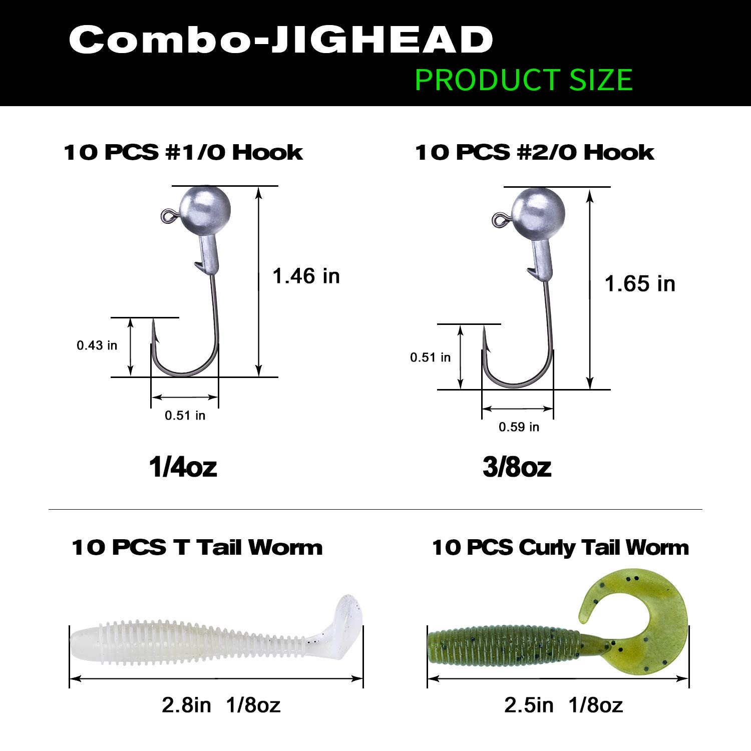 Goture Fishing Lures Kit with Lead Head Jigs Soft Worm Baits Tackle Set with Fishing Hooks for Saltwater Freshwater