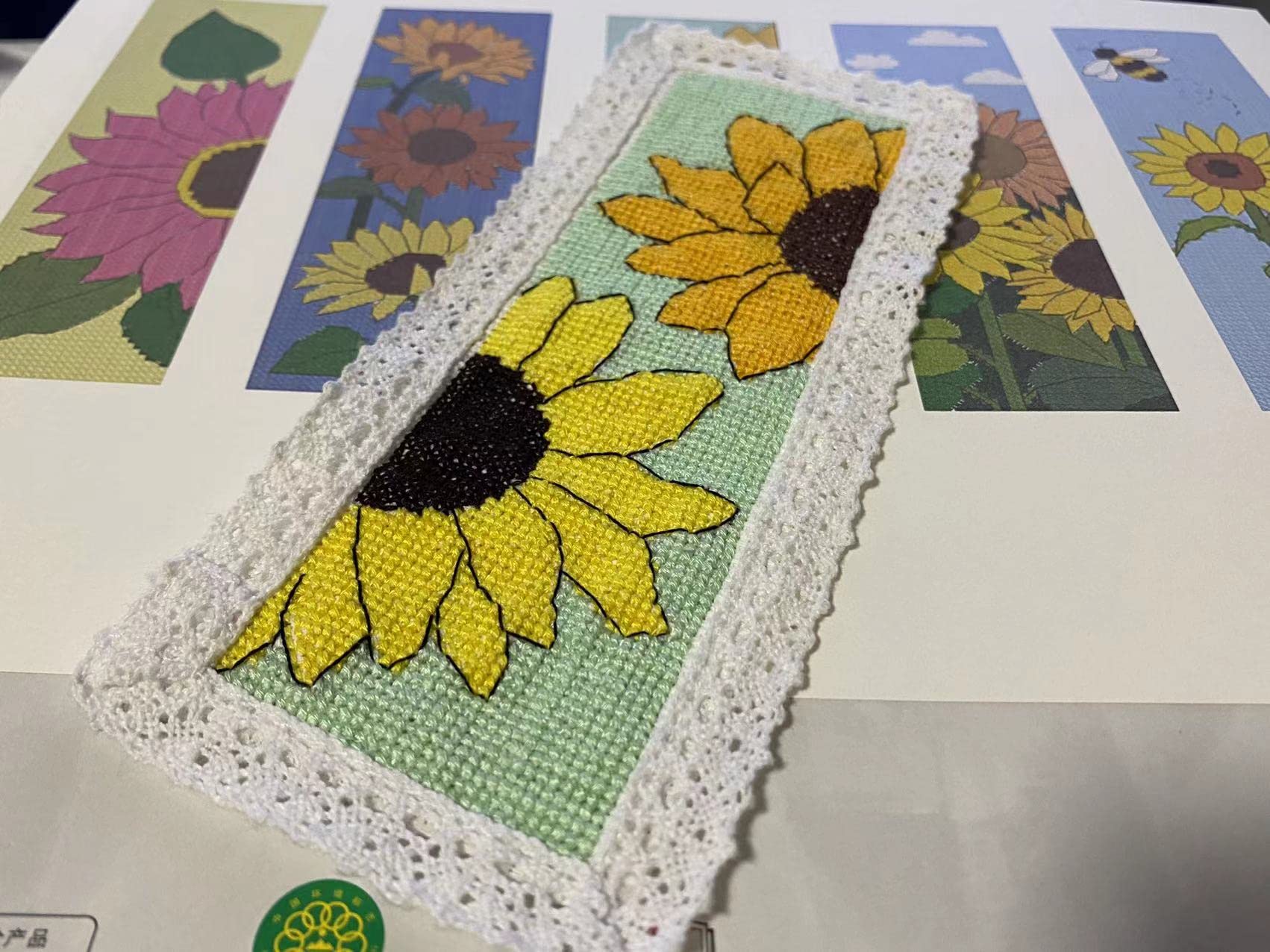5 Pieces of Sunflower Book Mark Cross Stitch Kits, 100% Cotton DIY Counted Cross Stitch Kits Book Mark