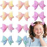 TODDER 3.35 Inch Glitter Hair Bows for Girls Shiny Sequins Bowknot Alligator Clips Barrettes Pins for Baby Girls Toddlers Teens Sparkly Hair Accessories Fully-wrapped Clips Multi-color 10pcs