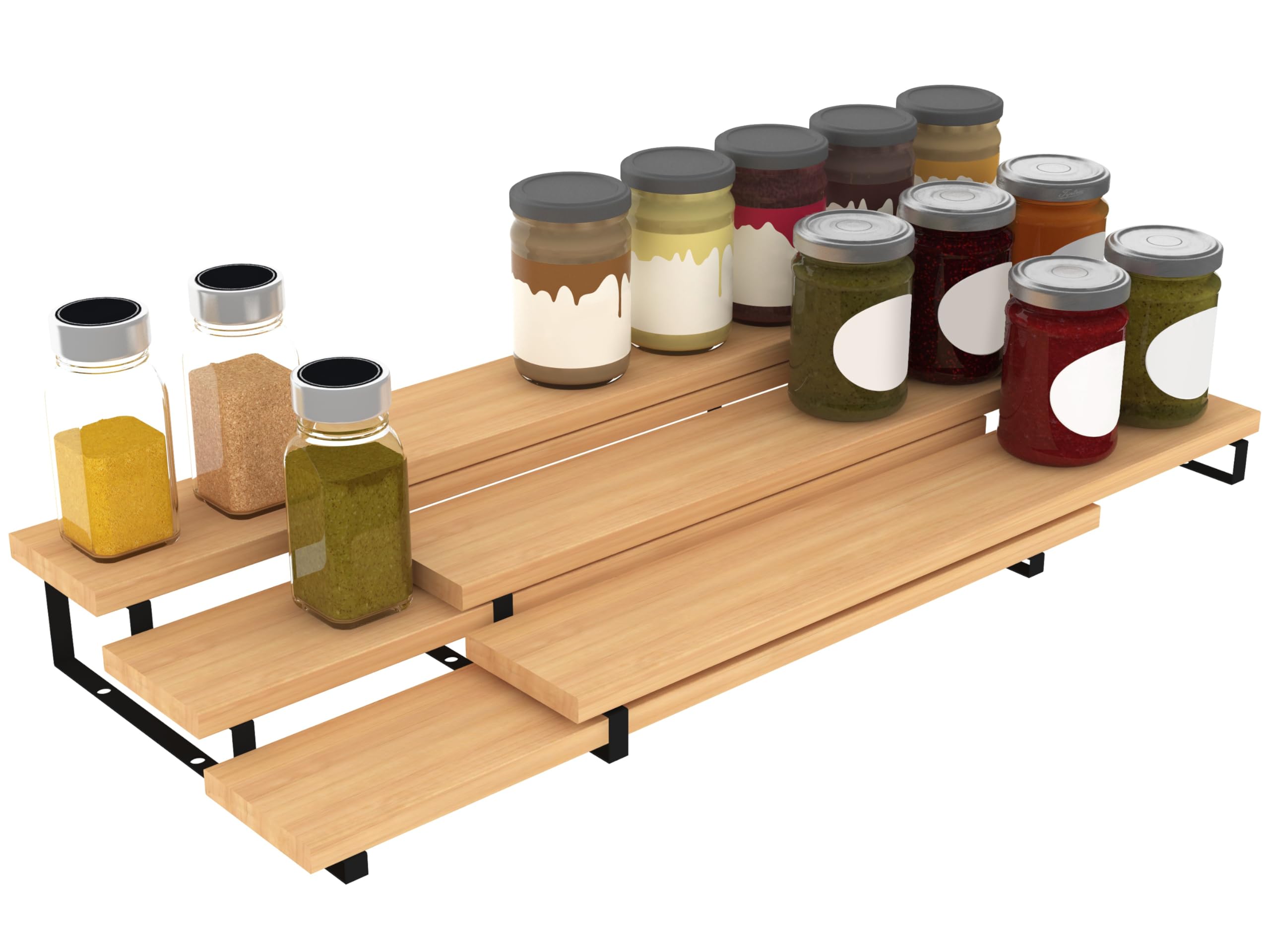 Derkniel 3 Tier Expandable Bamboo Spice Rack Cabinet Step Shelf ...