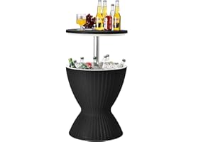 Tangkula Outdoor Cool Bar Table, Rattan Style Patio 8 Gallon Beer and Wine Cooler, All-Weather Ice Bucket w/Height Adjustable