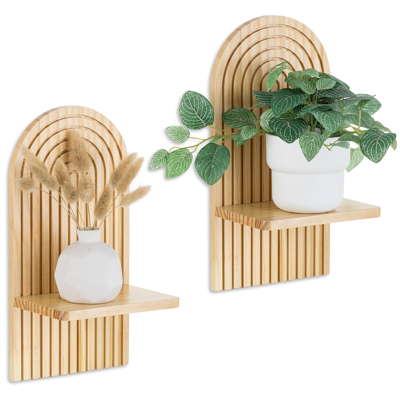 Walasis Boho Shelf Wall Decor: Wooden Small Hanging Shelves for Plant Candle - Room Decoration Aesthetic for Nursery Bedroom Living Room