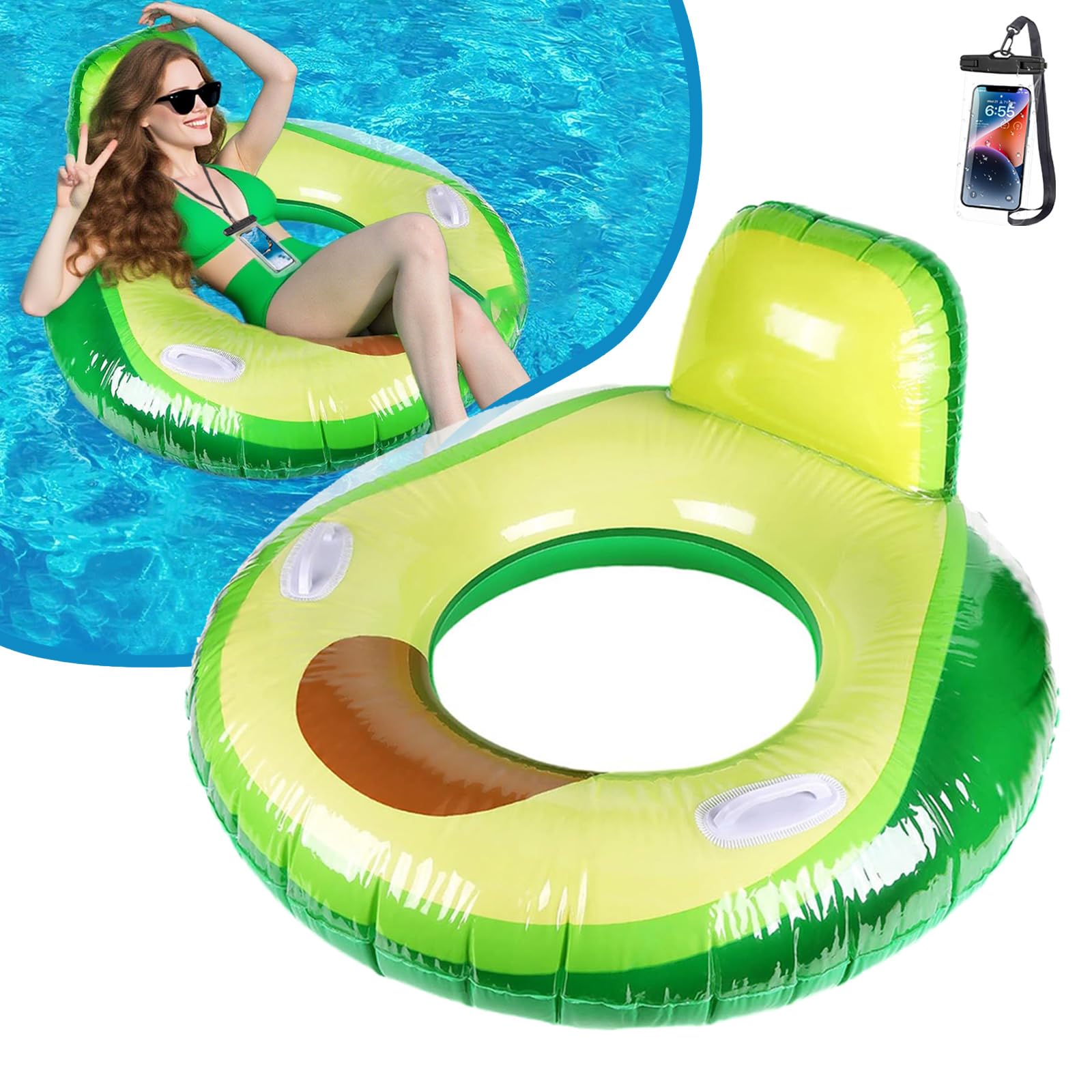 Inflatable Pool Float Avocado Swimming Ring 98CM Giant Lounge Swim Raft Rubber Pool Tube for Adults Kids Summer Outdoor Beach Party Water Fun Decoration
