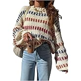Milumia Women's Oversized Striped Long Sleeve Sweaters Drop Shoulder Crew Neck Knitted Pullover Tops