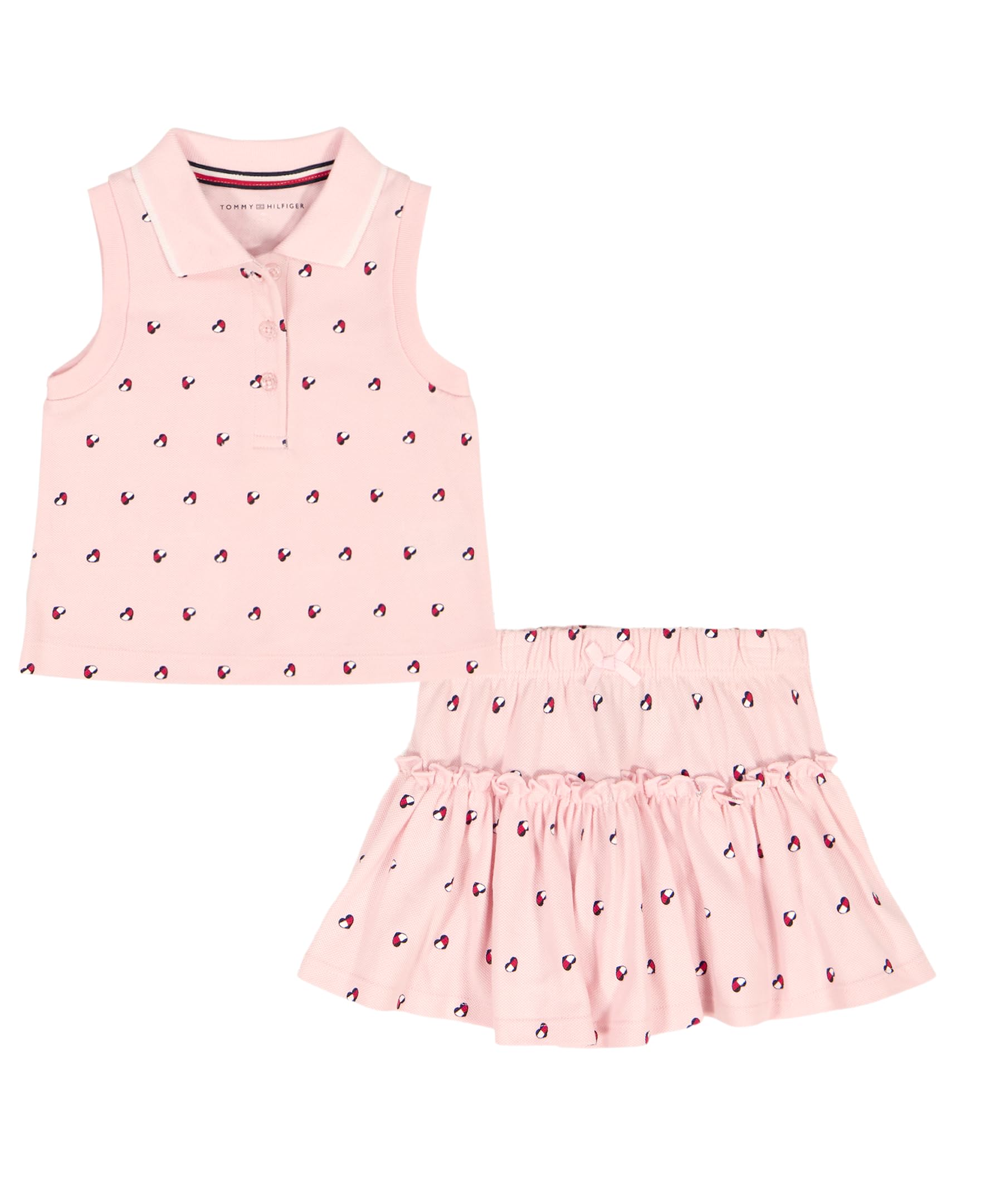 Tommy Hilfiger Baby Girl’s 2-Piece Top and Skort Set, Pink Heart Flag, 24 Months